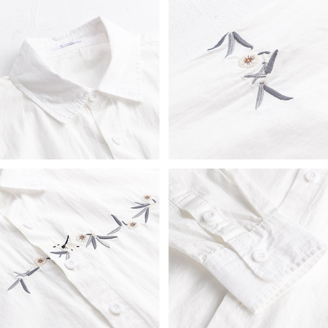 Damen Lockeres besticktes Baumwoll-Overshirt mit Kentkragen und Layering‑Detail Nord Taschen