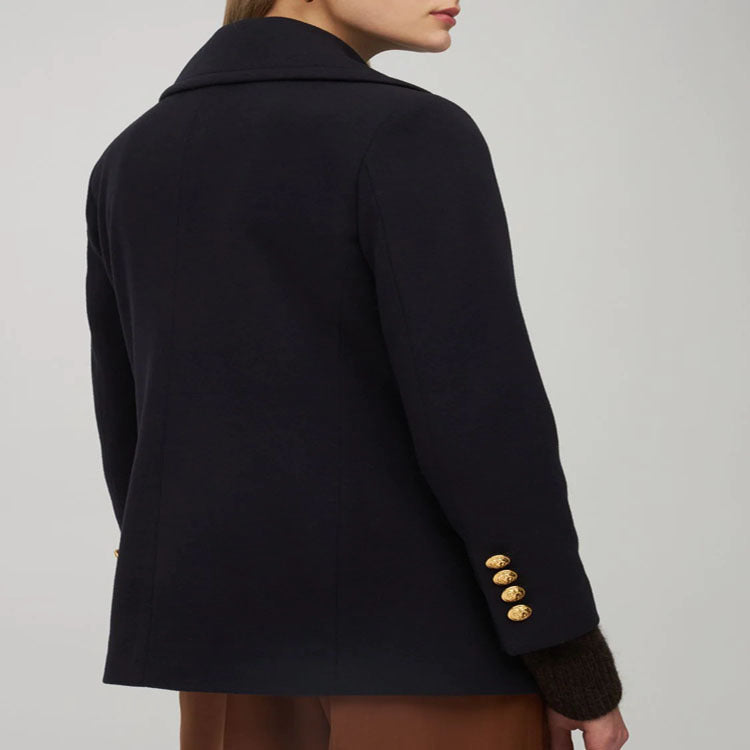 Damen Kurzer Zweireihiger Wollmix-Peacoat mit goldenen Zierrundknöpfen und taillierter Silhouette Nord Taschen
