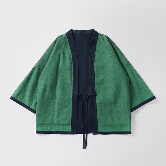 Unisex weit geschnittene Kimono-Jacke aus Baumwoll-Denim mit Bindeband und großen Aufgesetzten Taschen Nord Taschen