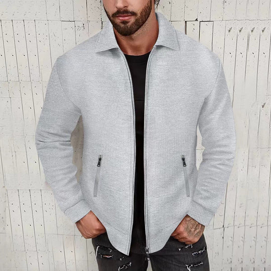 Herren Leichte Struktur-Reißverschluss-Übergangsjacke mit Kentkragen und Reißverschlusstaschen Nord Taschen