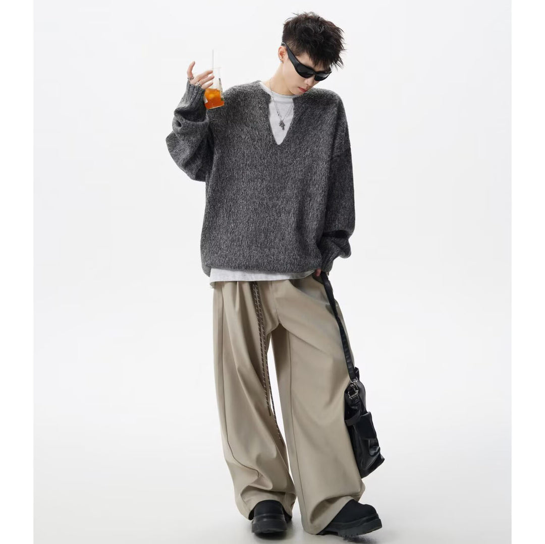 Herren Oversized Grobstrickpullover mit V-Ausschnitt Nord Taschen