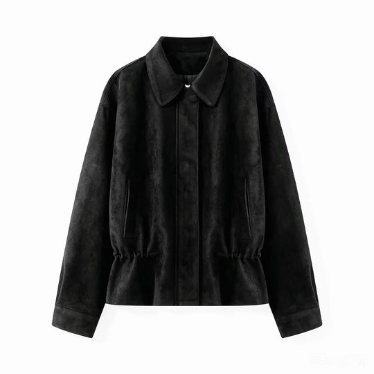 Damen Boxy‑Blousonjacke aus Veloursimitat mit taillierendem Tunnelzug und verdeckter Front Nord Taschen
