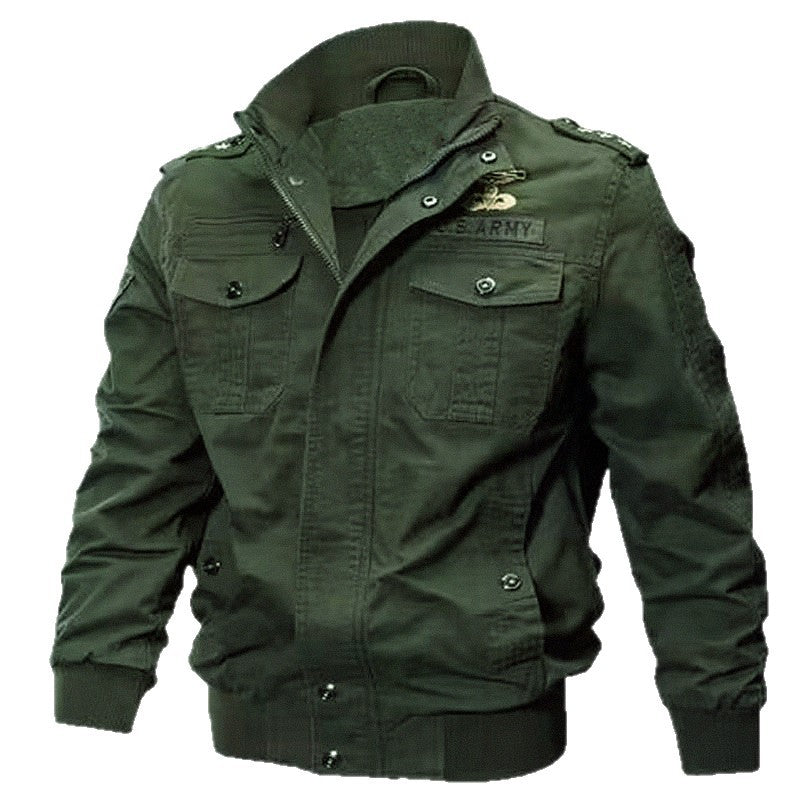 Herren Militärische Bomberjacke mit Epauletten, Stehkragen und Utility-Taschen Nord Taschen
