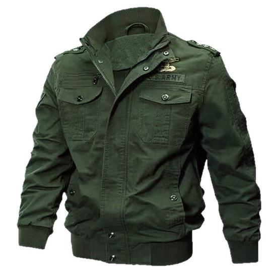 Herren Militärische Bomberjacke mit Epauletten, Stehkragen und Utility-Taschen Nord Taschen