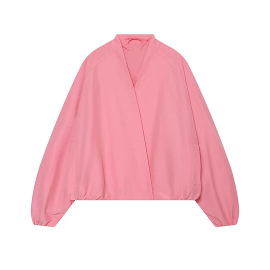 Damen Kurzjacke im Bomberstil mit Kimono-Kragen, Ballonärmeln und elastischem Saum Nord Taschen