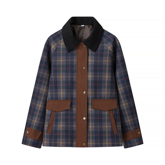 Damen Oversize-Karo-Fieldjacke mit Wachsfinish und Zweifachverschluss Nord Taschen