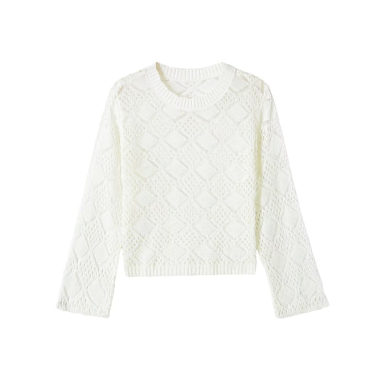 Damen Lochstrick-Pullover mit Rautenmuster und Rundhalsausschnitt Nord Taschen