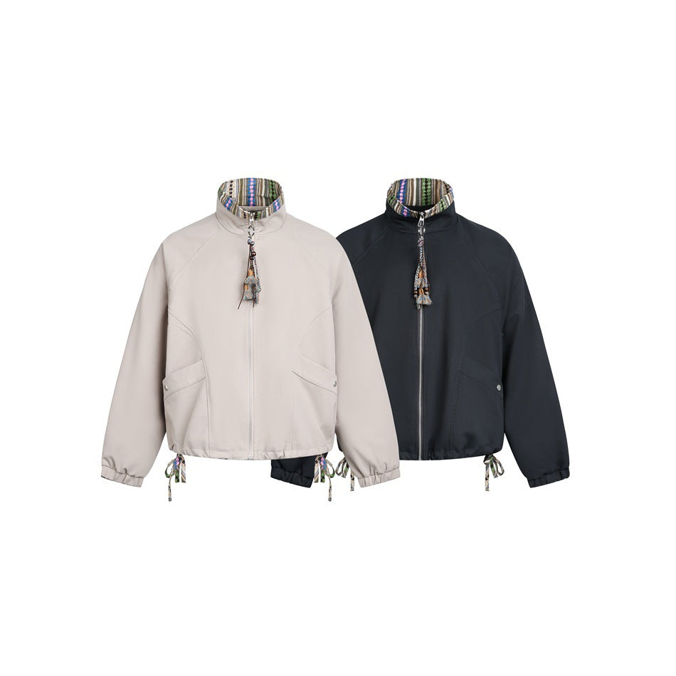 Damen Kurzjacke im Boxy‑Cut mit gemustertem Stehkragen und Kordelzug Nord Taschen