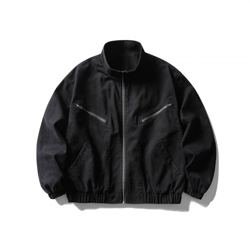 Unisex Kastenförmige Zip-Blousonjacke aus Canvas mit Stehkragen, schrägen Reißverschlusstaschen und elastischem Saum Nord Taschen