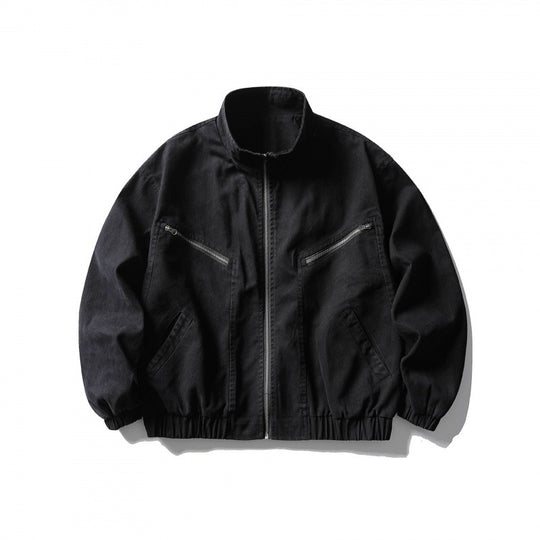 Unisex Kastenförmige Zip-Blousonjacke aus Canvas mit Stehkragen, schrägen Reißverschlusstaschen und elastischem Saum Nord Taschen