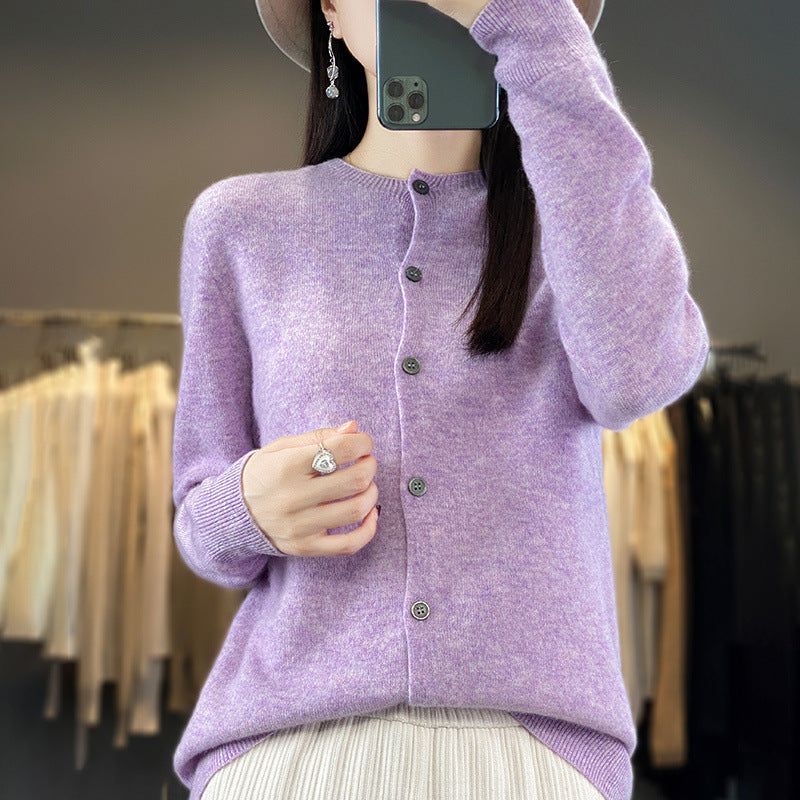 Damen Leichter Feinstrick-Cardigan mit Kaschmir‑Optik, Rundhalsausschnitt und verdeckter Knopfleiste Nord Taschen