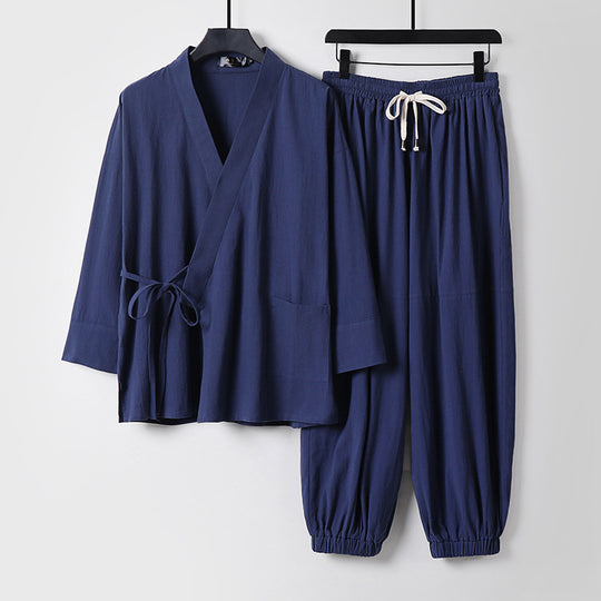 Unisex Entspanntes Kimono-Set mit Wickeljacke, dreiviertelärmeln und elastischer Kordelharemshose Nord Taschen