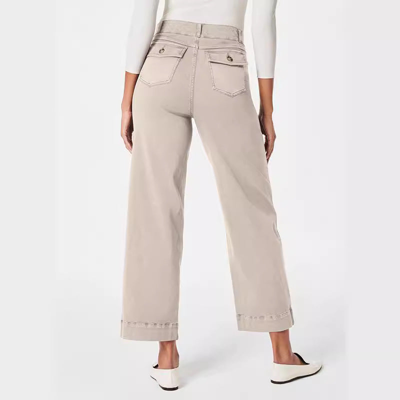 Damen Weite High-Waist Hose mit modischen Knopfdetails