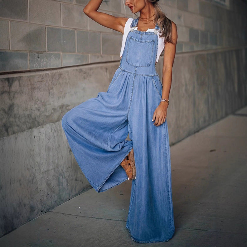 Damen weite Denim-Latzhose im Palazzo-Stil Nord Taschen