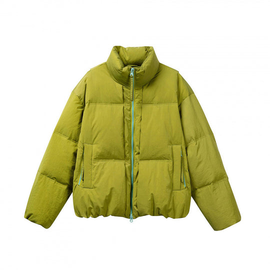 Damen Kurze Oversize-Steppjacke mit hohem Stehkragen und Kontrast-Reißverschluss Nord Taschen