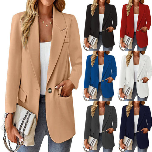 Damen Longline-Blazer im Oversize-Stil mit markantem Revers, Metallknopf und Pattentaschen Nord Taschen