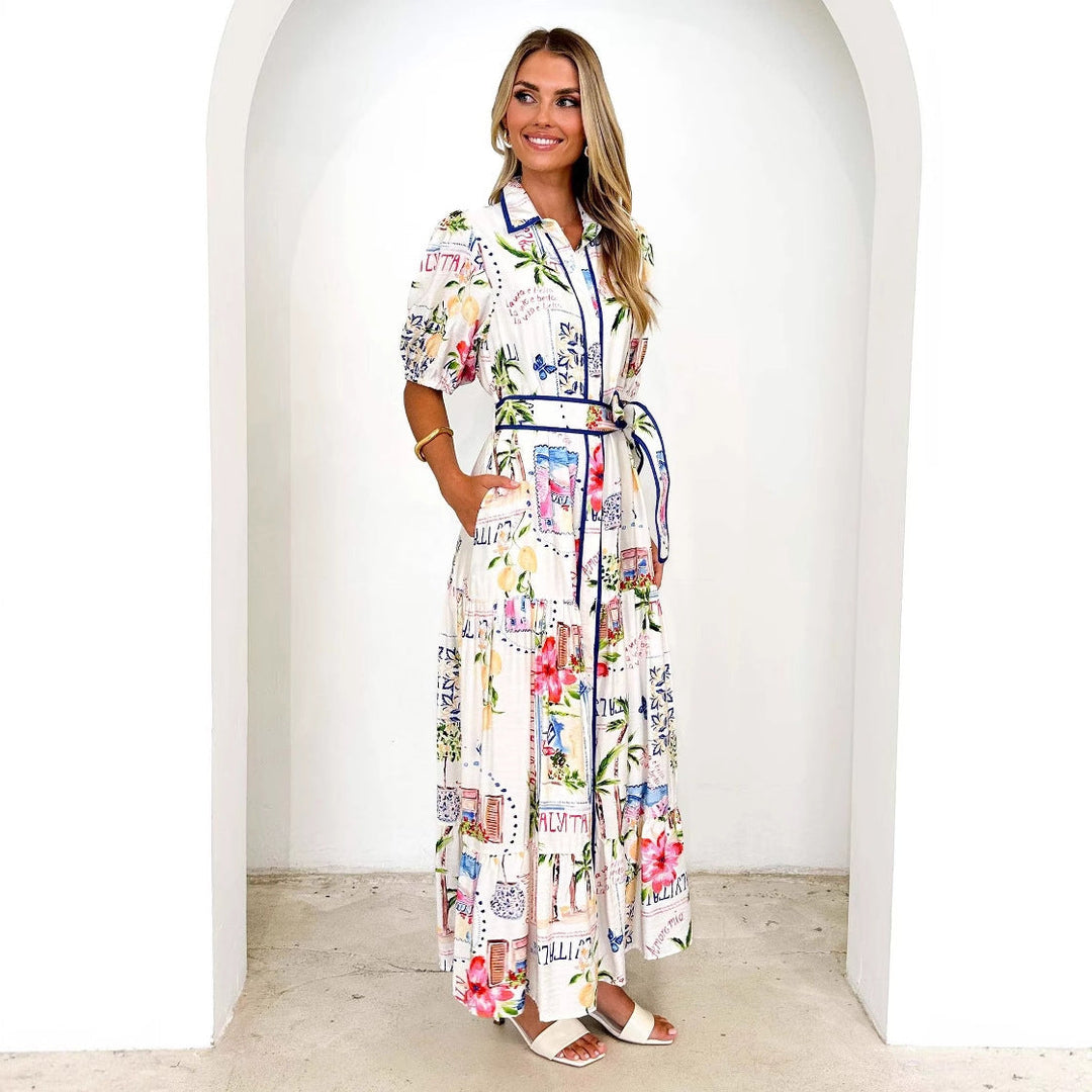 Damen Luftiges Maxikleid mit floralem Grafikdesign und praktischen Taschen Nord Taschen