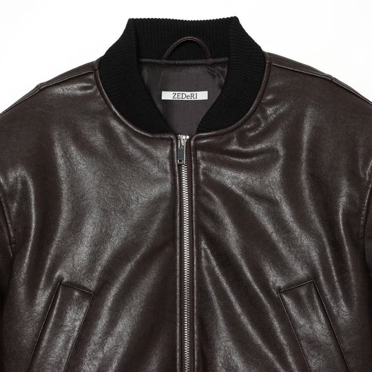Herren Lederoptik-Bomberjacke im Cropped-Stil mit Rippbündchen Nord Taschen