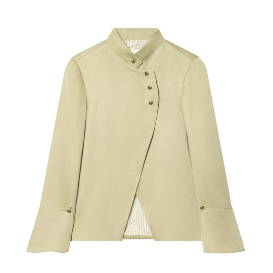 Damen Asymmetrischer Kurzblazer mit Stehkragen und Zierknopfleiste Nord Taschen