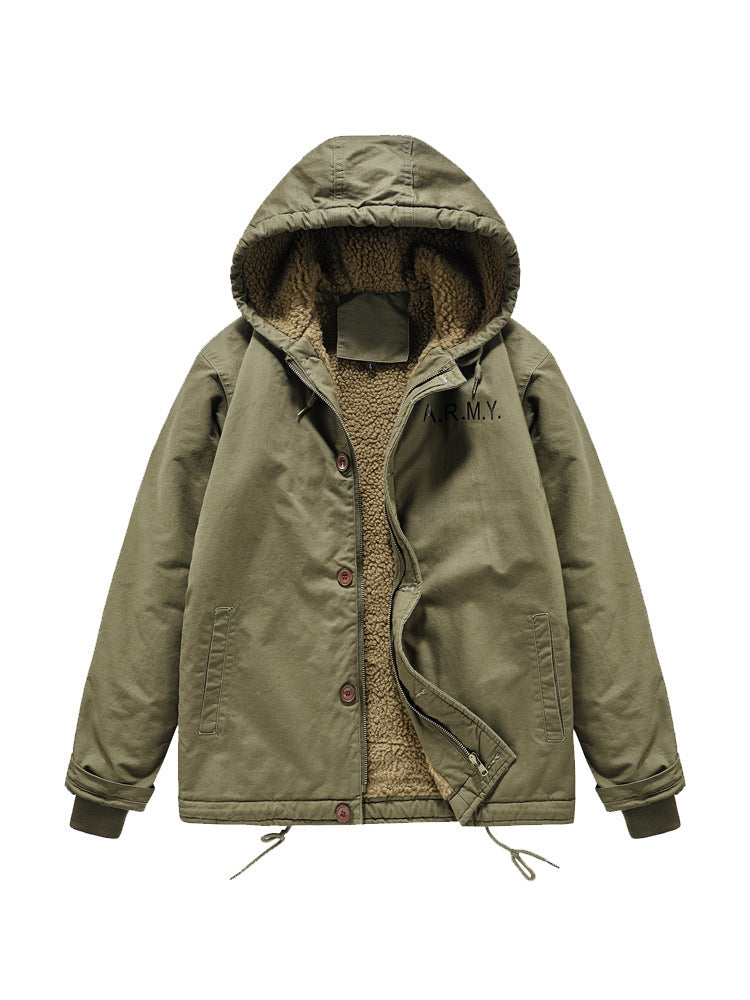 Herren Military-inspirierte Thermo-Kapuzenjacke mit Teddy‑Sherpa‑Futter und Kordelzug Nord Taschen