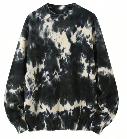 Herren Oversized Batik-Pullover mit Rundhalsausschnitt und Rippbündchen Nord Taschen