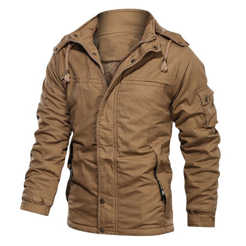 Herren thermoisolierte Canvas‑Fieldjacke mit Kapuze, Teddyfutter und Multifunktions‑Taschen Nord Taschen