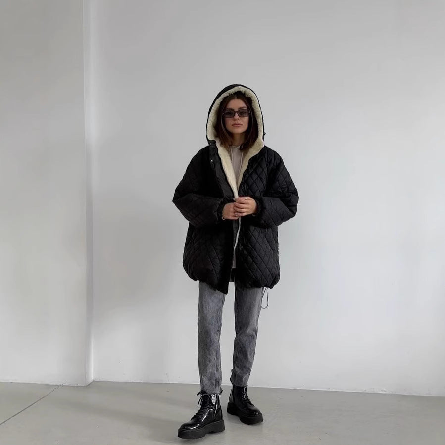Damen Oversize Steppjacke mit Teddyfutter und Kapuze Nord Taschen