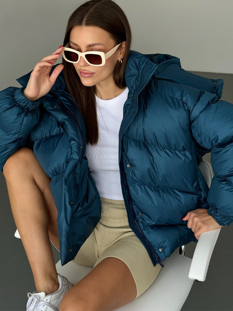 Damen Kurz-Pufferjacke mit Thermofüllung, Oversize-Kapuze & verdecktem Zweiwege-Reißverschluss Nord Taschen