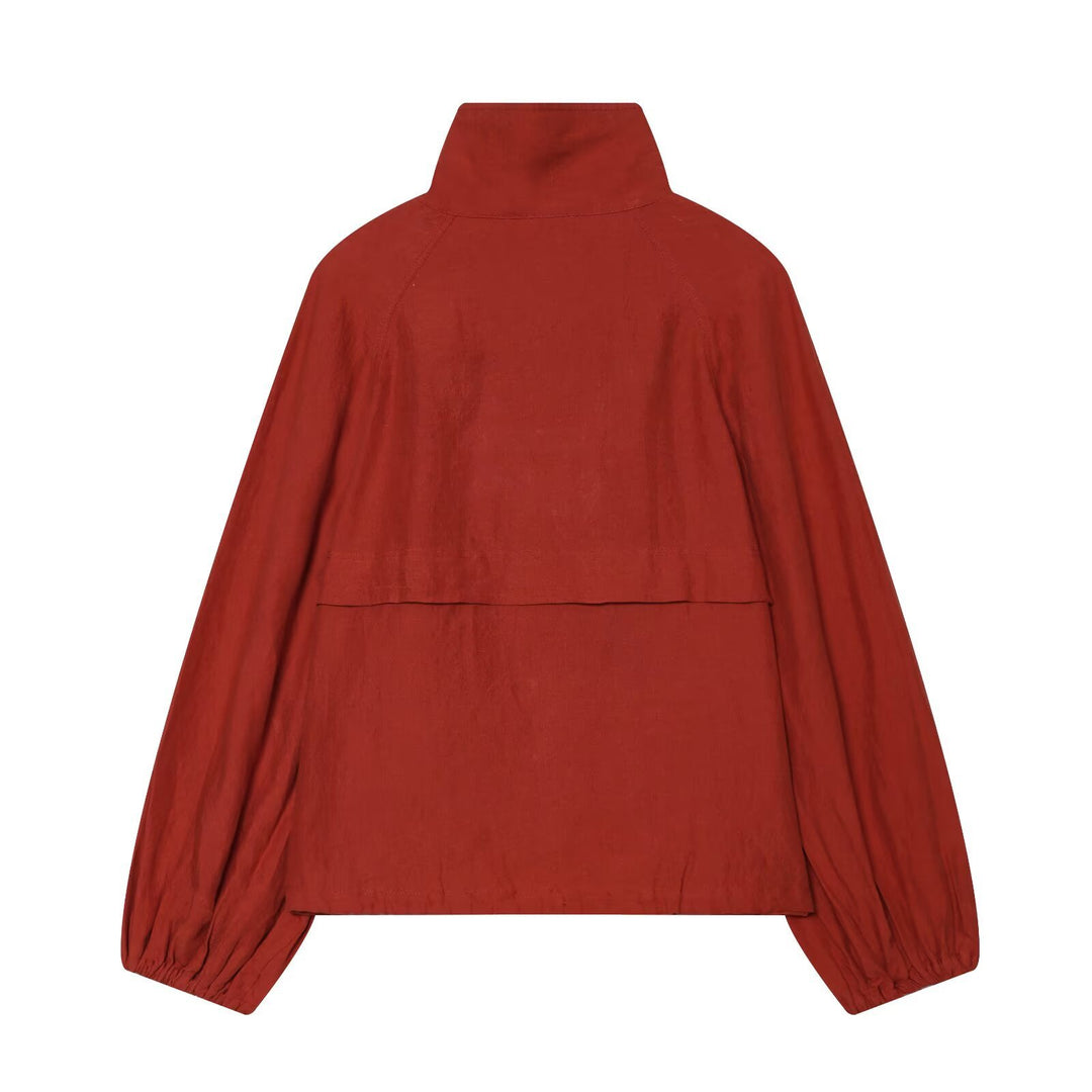 Damen Kurzjacke mit hohem Stehkragen, durchgehender Knopfleiste und Tunnelzug Nord Taschen