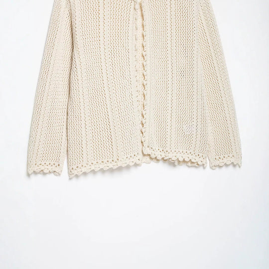 Damen Lockerer Häkelstrick-Cardigan mit feinem Lochmuster und Scallop-Saum Nord Taschen