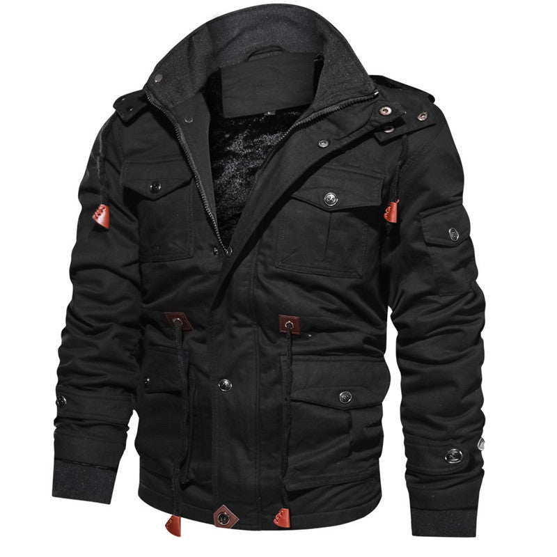 Herren Thermo-gefütterte Canvas-Feldjacke mit Kapuze und Multifunktionstaschen Nord Taschen