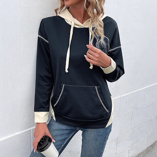 Damen Lässiger Kapuzenpullover mit kontrastierenden Ärmeln Nord Taschen