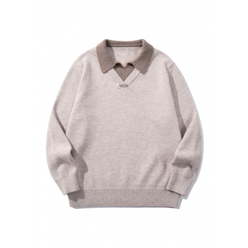 Herren Relaxter Merino-Mix Strickpullover mit kontrastierendem Polokragen und V-Detail Nord Taschen
