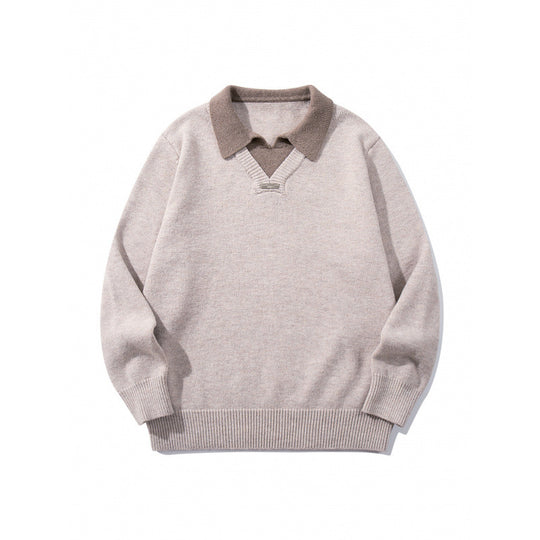 Herren Relaxter Merino-Mix Strickpullover mit kontrastierendem Polokragen und V-Detail Nord Taschen