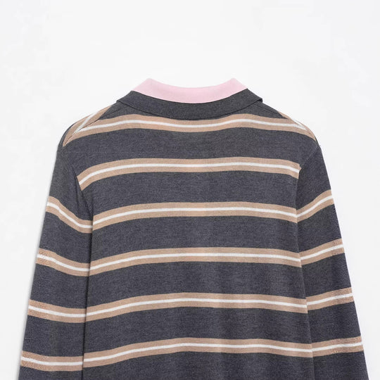 Damen Feinstrick-Rugby-Pullover mit kontrastierendem Kragen und Knopfleiste Nord Taschen