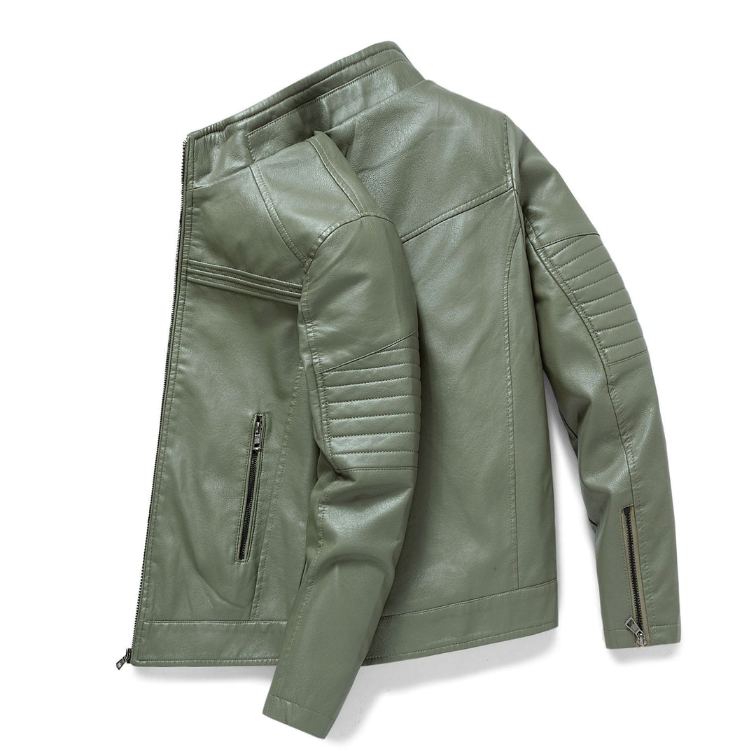 Herren Slim-Fit Kunstleder-Motojacke mit Stehkragen und gesteppter Ärmelpasse Nord Taschen