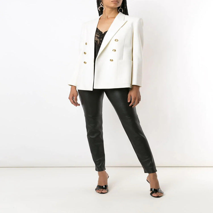 Damen Boxy-Zweireiher-Blazer im Clean-Tailoring mit strukturierten Schultern Nord Taschen