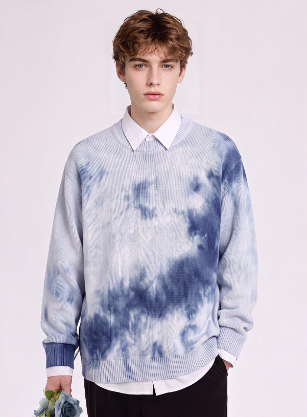 Herren Oversize-Strickpullover mit Batikoptik, Rundhalsausschnitt und Rippbündchen Nord Taschen
