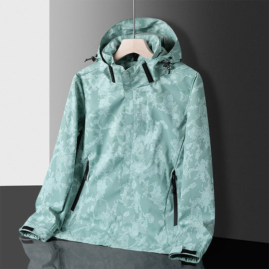 Herren leichter wasserdichter Softshell‑Hoodie mit Kapuze und Tarn‑Hex‑Alloverprint Nord Taschen