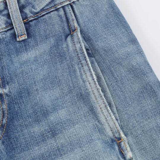 Damen Weite Cargo-Jeans mit hohem Bund, aufgesetzten Pattentaschen und Ziernähten Nord Taschen