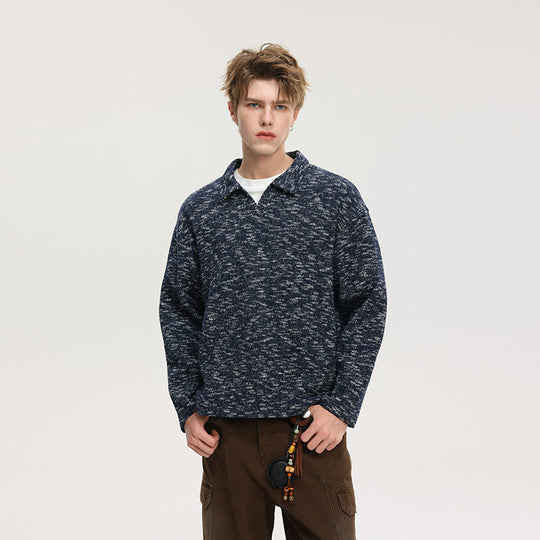 Herren Grobstrick-Kragenpullover mit V-Ausschnitt und Relaxed‑Fit Nord Taschen