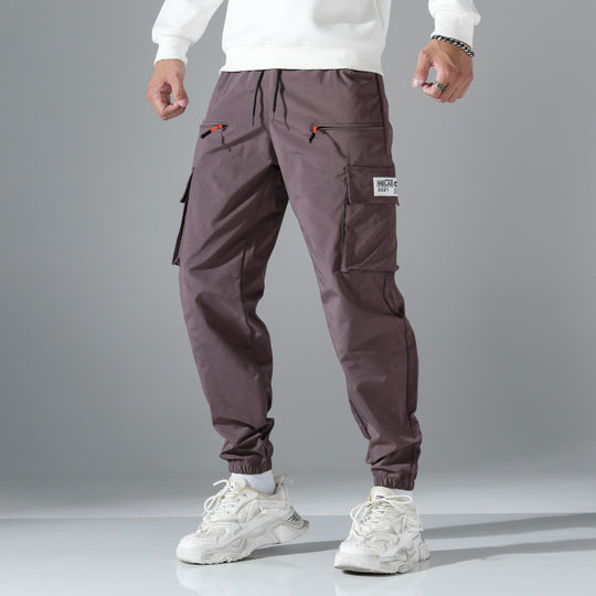 Herren konisch geschnittene Utility-Cargohose im Joggerstil mit Tunnelzugbund, Reißverschlusstaschen & elastischen Beinabschlüssen Nord Taschen
