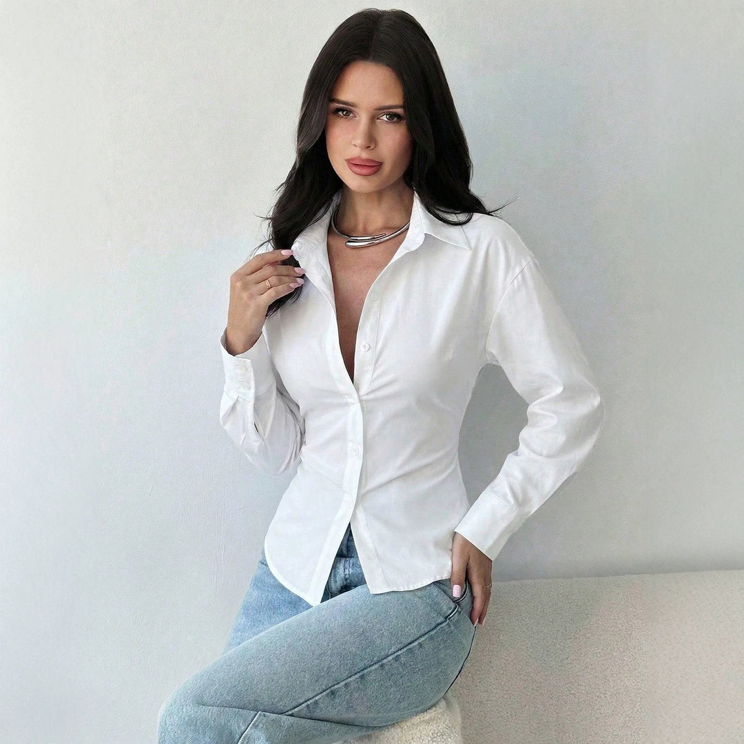 Damen Taillierte Streifen‑Hemdbluse mit Reverskragen und figurformender Taille Nord Taschen