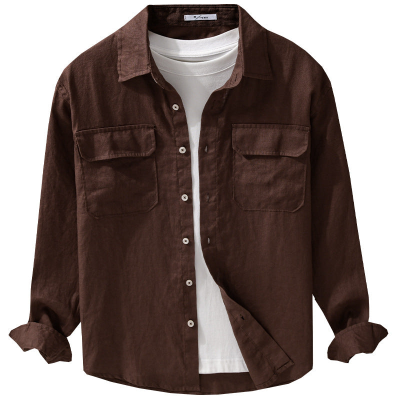 Herren Lockeres Leinen-Overshirt mit Brusttaschen und Knopfleiste Nord Taschen