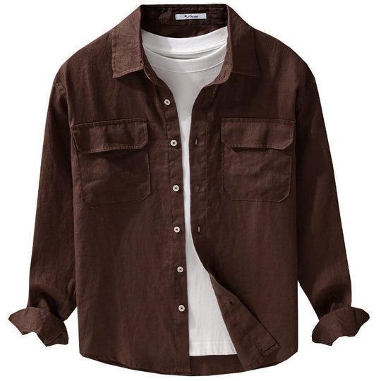 Herren Lockeres Leinen-Overshirt mit Brusttaschen und Knopfleiste Nord Taschen
