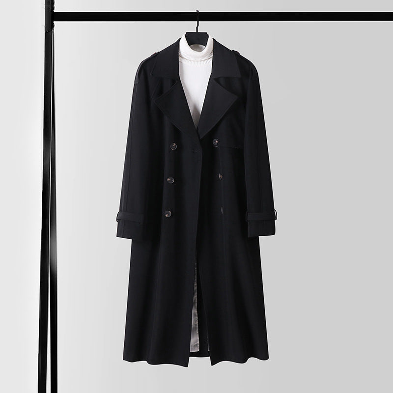 Damen Eleganter Maxi-Trenchcoat aus Wollmischung mit weitem Schalkragen und Bindegürtel Nord Taschen