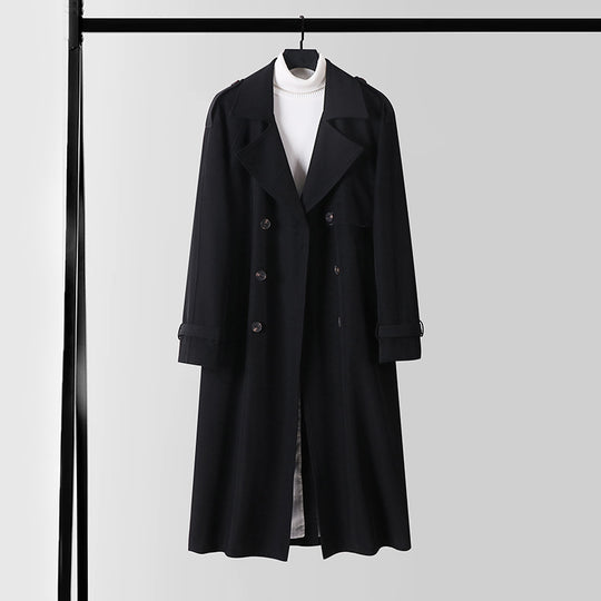 Damen Eleganter Maxi-Trenchcoat aus Wollmischung mit weitem Schalkragen und Bindegürtel Nord Taschen