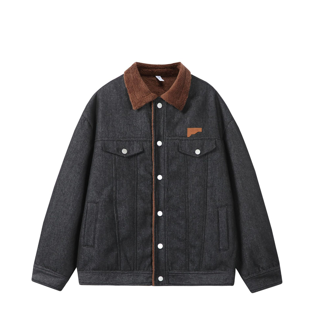 Herren Gefütterter Denim‑Blouson mit Teddykragen, Druckknopffront und Utility‑Taschen Nord Taschen