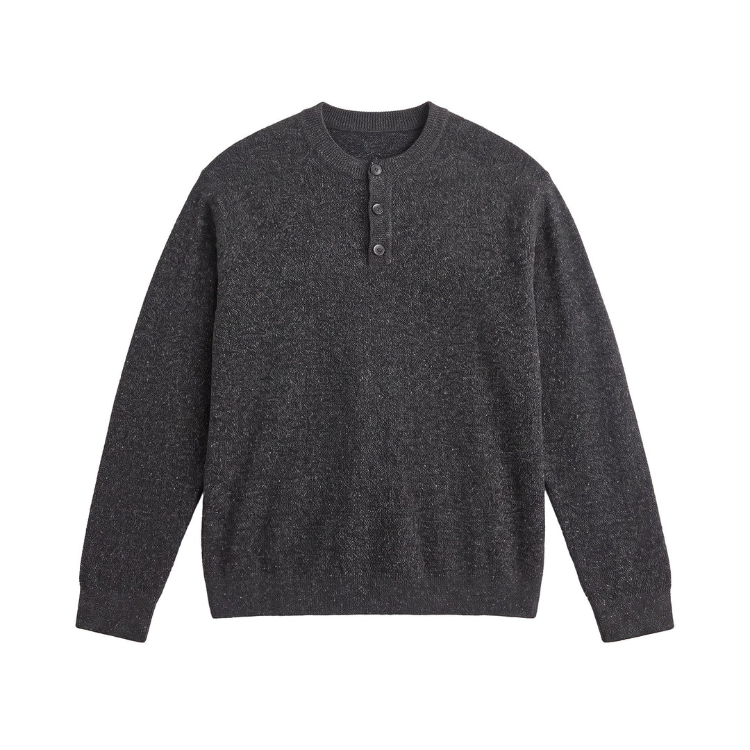 Herren Strukturierter Henley‑Strickpullover mit Dreifach‑Knopfleiste Nord Taschen