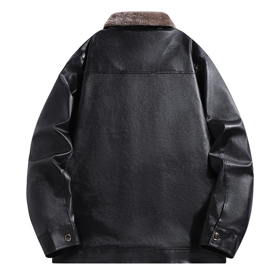 Herren Gefütterte Kunstleder-Blousonjacke mit Teddyfutter & Stehkragen Nord Taschen